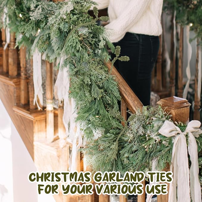Riakrum 20 Pcs Christmas 20 Inches and 16 Inches Set Decorative Garland Twist Ties Garland Decor for Xmas Holiday Lights Bannisters Stairways Railings (Olive Green)