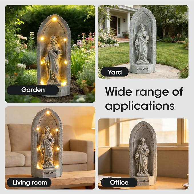 11.4" 7 Solar Light Jesus Statue Outdoor Decor, Religious Blessed Father Statue with LED Light, IP44 Waterproof Outdoor Figurine for Home/Garden Decor, Gift for Men/Father