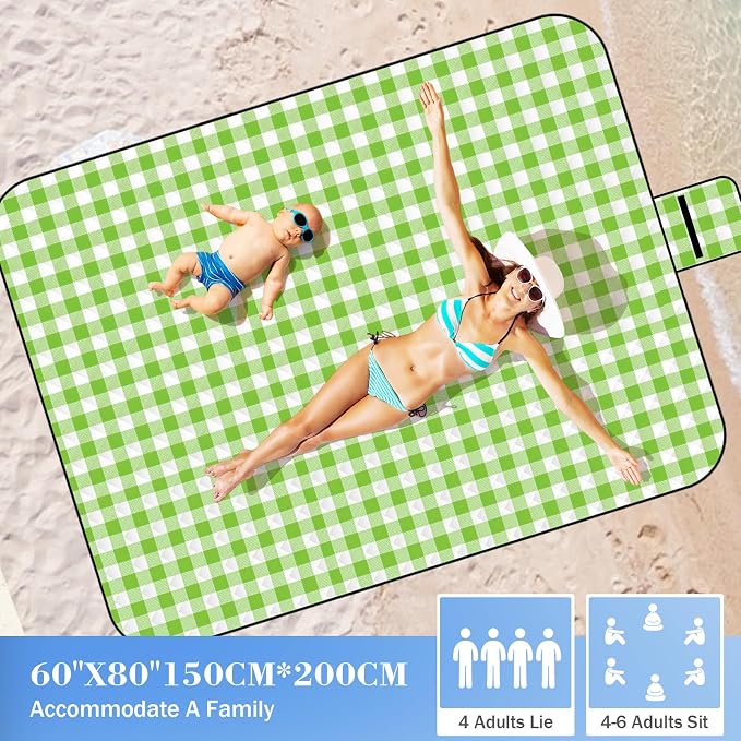 Wapodeai Camping Picnic Blanket, 60''x 80'' Waterproof Outdoor Blanket | Durable and Spacious, Foldable and Portable for Families, Perfect for Hiking/Beach/Park, and Nature Excursions(Green)