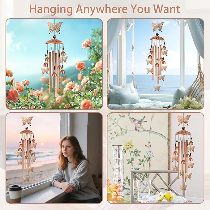Butterfly Wind Chimes for Outside, Butterfly Gifts for Women Metal Windchimes Outdoors, Floral Wing Design Home Garden Patio Yard Decor