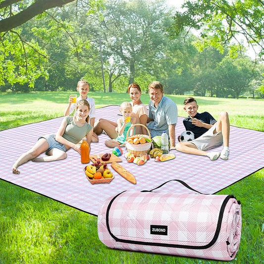 ZUBOND Picnic Blankets Waterproof Sandproof Foldable & Machine Washable, 80''x100'' Extra Large Beach Blankets, Simple Stylish Gingham Outdoor Blankets Grass Lawn Park for Family Camping Party