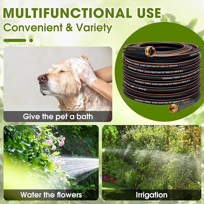Heavy Duty Garden Hose – 5/8 Inch Flexible Lightweight Hybrid Hose with 600 PSI Burst Pressure, Swivel Handle,All-Weahter Water Hose, Durable Copper Male/Female Fittings (Black, 75FT)