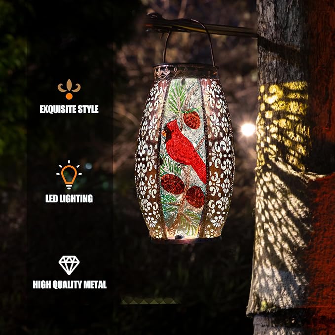 Hummingbird Solar Outdoor Lantern Decorative Waterproof Large Metal Hummingbird Solar Lights Garden Decor Sympathy Gifts for Loss of Mom/Dad/Loved One-Memorial Lantern
