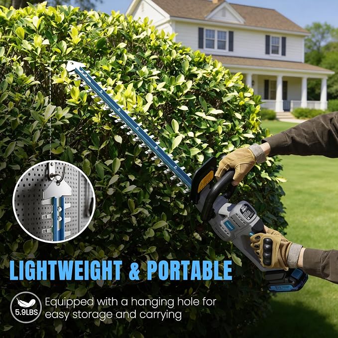 Hedge Trimmer Cordless 22" - 21V Powerful Electric Hedge Trimmer with 2 x 2.0Ah Batteries and Fast Charger, Easy to Use, 3200RPM Lightweight Battery Powered Bush Trimmers for Garden, Yard Care, GT860