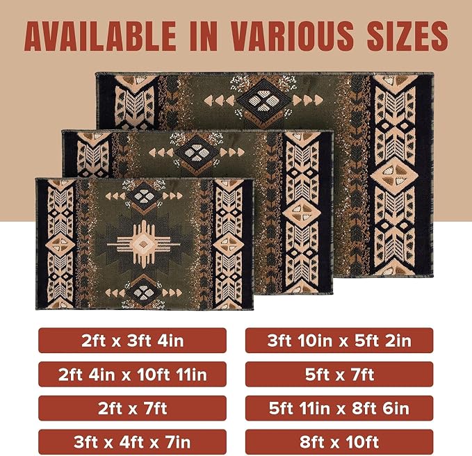 YHSF Southwest Native American Area Rug – Thick, Soft, Durable & Easy to Maintenance Tribal Design Boho Rug– Ideal for Bedroom, Living Room & Hallway - Sage Green, 2 Feet x 7 Feet