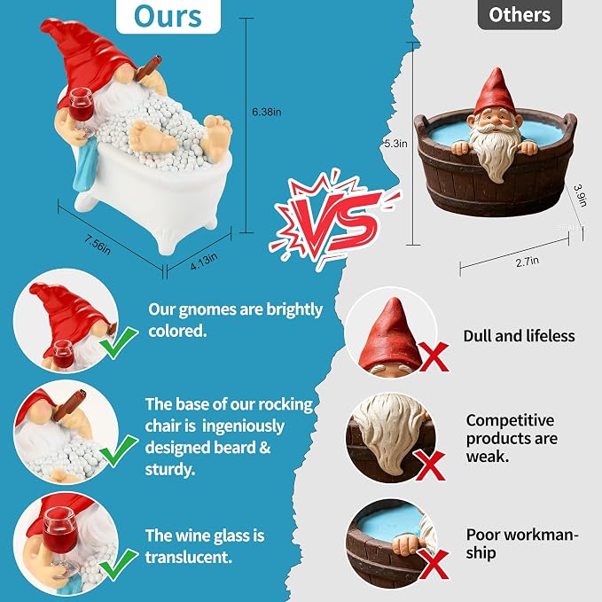 Toncoke Funny Garden Gnomes for Outdoor, 7 Inch Gnomes Decorations for Yard with Bathtub & Wine Glass, Gnome Garden Decor for Home Patio Lawn, Gnomes Gifts for Women Spring Summer Christmas Halloween