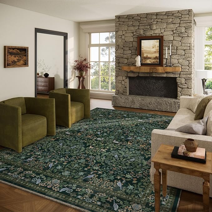 Washable Area Rugs for Living Room: 9x12 Rug Stain Resistant Non Slip Low Pile Lightweight Soft Carpets for Bedroom Kitchen Dining Room Nursery Kids Room Farmhouse Home Office Indoor