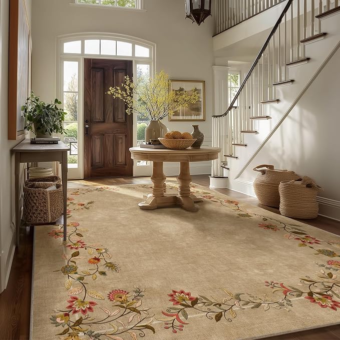 Washable Rug 8x10 Area Rugs for Living Room: Bedroom Rug Stain Resistant Non Slip Low Pile Ultra Soft Faux Wool Lightweight Large Carpets for Dining Room Kitchen Nursery Farmhouse Home Office Indoor