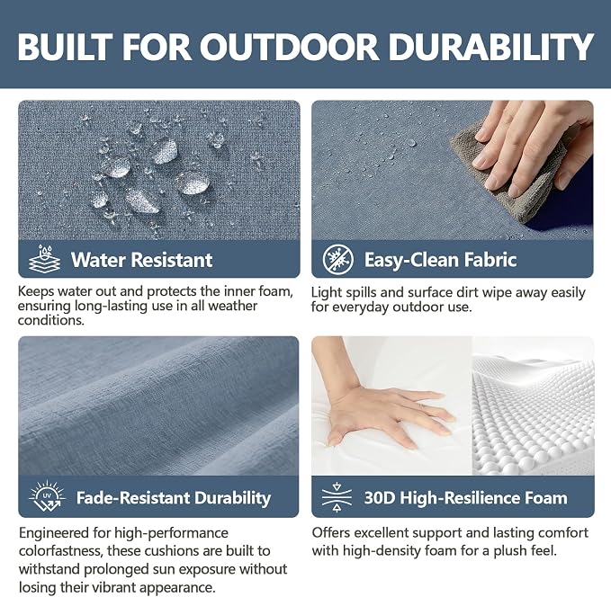 Goodgoods 48 x 24 Sunbrella Outdoor Loveseat Cushion Set, Fade-Resistant & Water-Resistant Furniture Chair Cushions with 30D High-Resilience Foam for Couch, Bench, and Swing, Spectrum Denim