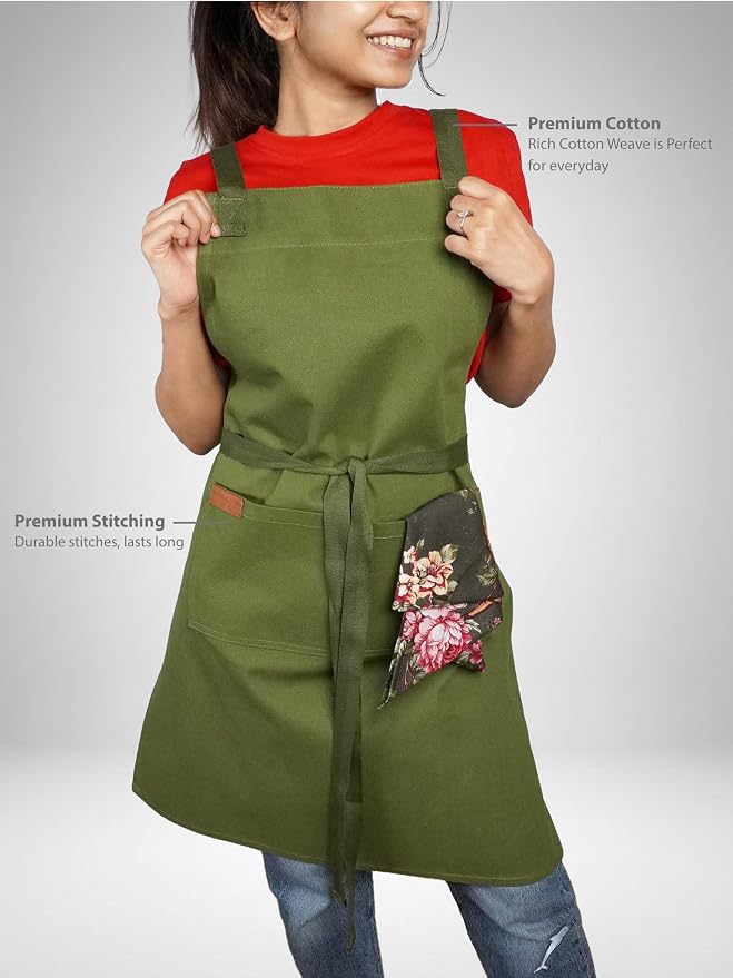 100% Cotton Kitchen Apron with 2 Pockets – Adjustable Chef Apron for Cooking Baking BBQ – Unisex Apron
