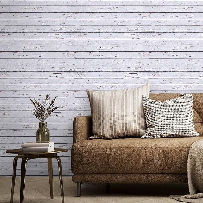 COMSTICKC 3D Faux Wood Wall Sticker, Peel and Stick Wall Covering,12 pcs of 22.8" x 11.8", DIY Lightweight PVC White Wood Self Adhesive Decorative Tiles Wallpaper,Paintable,Covers 22.48 sq.ft