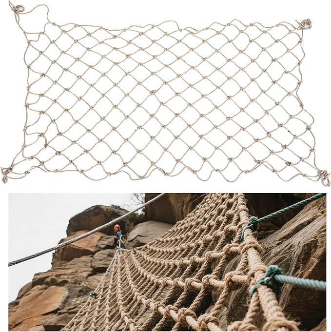 Jute Hemp Rope Net,Heavy Duty Natural Safety Rope Netting Balcony Stairs Fence Garden Playground Protection Net Indoor & Outdoor Decoration Rope Netting (6.5 FT x 16 FT-6mm)