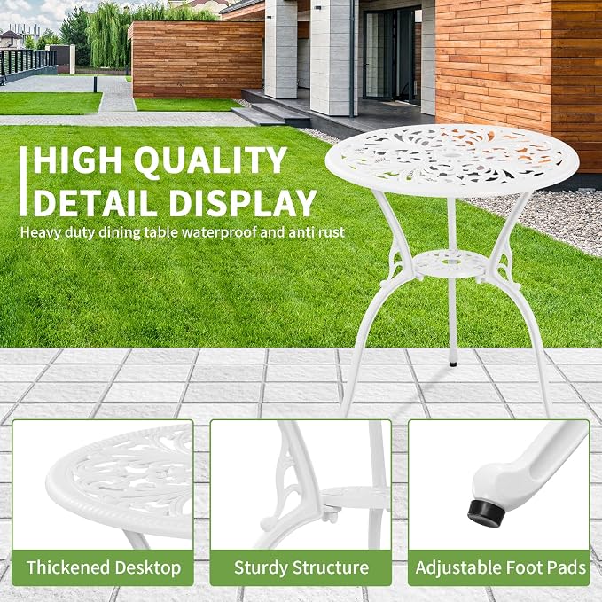 Patio Bistro Sets 3 Piece,Cast Aluminum Bistro Table and Chairs Set of 2 with 1.97" Umbrella Hole,All Weather Bistro Table Set Outdoor Patio Furniture for Garden,Yard(Butterfly White)