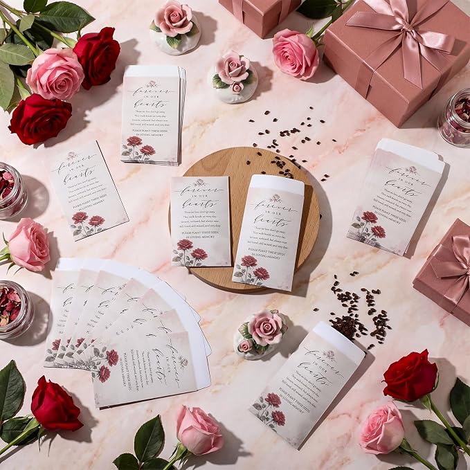 Fumete 120 Pack Red Rose Seed Mini Envelopes Resealable Seed Organizer Storage Bag Funeral Celebration of Life Packets for Memorial Day Veterans Day Funerals Loss of Loved One, 3.9 x 2.4 Inch