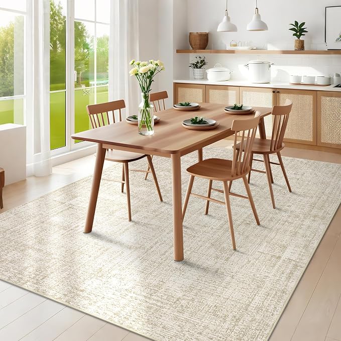 Garvee Washable 8x10 Rug for Living Room Modern Solid Neutral Rug Beige | Soft Non Slip Rugs for Bedroom, Low Pile Neutral Rug, Stain Resistant Foldable Carpet for Playroom Dorm, Farmhouse Rugs
