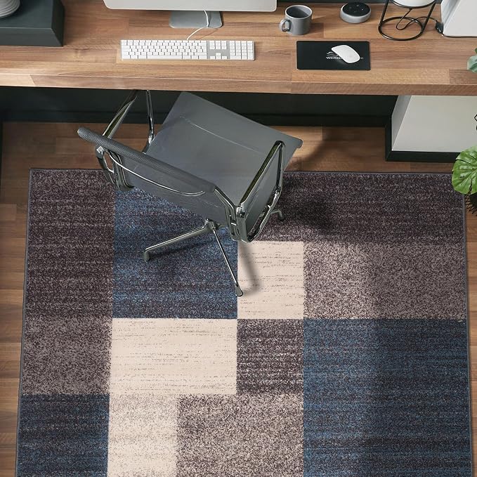 Rugshop Geometric Boxes Non-Slip Contemporary Area Rug Blue 3'3" x 5' | Non-Shedding, Rectangular, Size 3'3" x 5', Living Room, Bedroom, Dining Room, Home Office, Kitchen, Entryway, Hallway