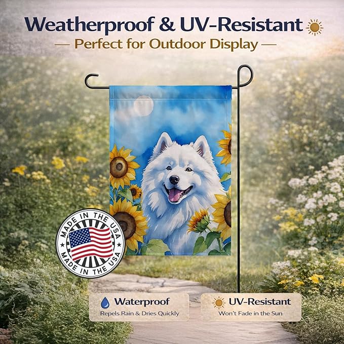 Caroline's Treasures DAC6153GF Samoyed in Sunflowers Garden Flag Mailbox Flag Decorative Yard Flag Banner Outside Patio Artwork Yard Flower Beds, Garden Size, Multicolor