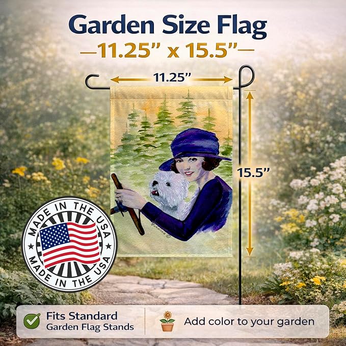 Caroline's Treasures SS8532GF Woman Driving with her Westie Garden Flag Mailbox Flag Decorative Yard Flag Banner Outside Patio Artwork Yard Flower Beds, Garden Size, Multicolor
