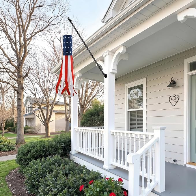 Windsocks Kit for Outside House, 4th of July Decorations US Flag 40 Inch Wind Socks with 6FT Stainless Steel Flagpole with Flag Holder and Rings(Black)