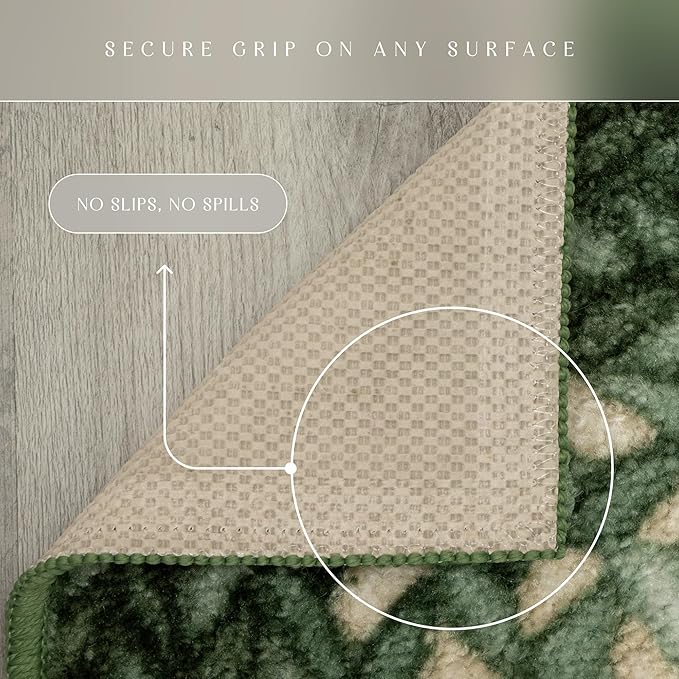 Maples Rugs Marion Bohemian Braided-Style Print Area Rug – Made in USA – Washable, Non-Slip Low-Profile Indoor Throw Rug for Foyer, Kitchen & Bathroom, 34" x 20", Green