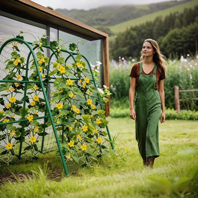 4x4FT Garden Arch Trellis for Raised Beds, Heavy Duty Metal u-Shaped Plant Support for Climbing Vegetables, Fruits & Vines, Outdoor Rust-Resistant Vertical Growing Trellis, Green
