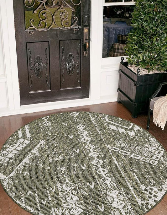 Unique Loom Outdoor Bohemian Collection Area Rug - Anthro (10' 8" Round Green/Ivory)