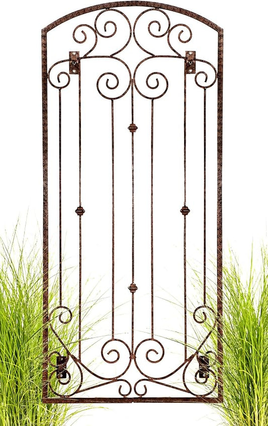 H Potter Wall Mounted Garden Trellis 72" H, Heavy Duty Iron, Charcoal Brown | Adjustable wall brackets included. Powder-coated finish. Supports climbing roses, clematis, ivy and vines.