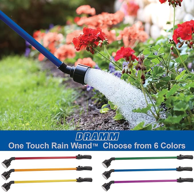 Dramm One Touch Rain Wand Watering Wand – 30 Inch Garden Watering Wand with Thumb Control Valve – Gentle Shower Spray for Plants, Flower Beds & Hanging Baskets – Blue