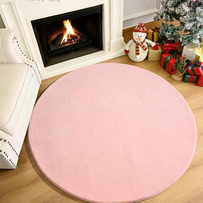Amearea Pink Round Area Rug 4ft Washable Circle Rug for Bedroom Living Room | Fluffy Indoor Thickened Memory Foam Rugs, Non Slip Minimalist Circular Carpet for Kids Boys Girls Dorm Nursery Room Decor