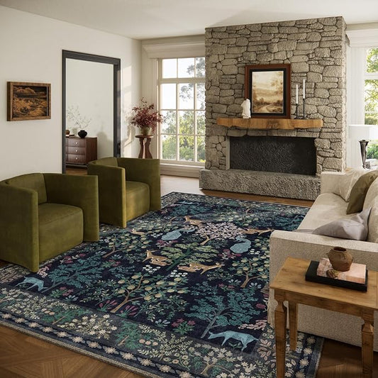9x12 Area Rugs for Living Room: Washable Bedroom Rug Vintage Area Rug Stain Resistant Non Slip Low Pile Lightweight Soft Carpets for Living Room Dining Room Kitchen Nursery Kids Room Farmhouse Indoor