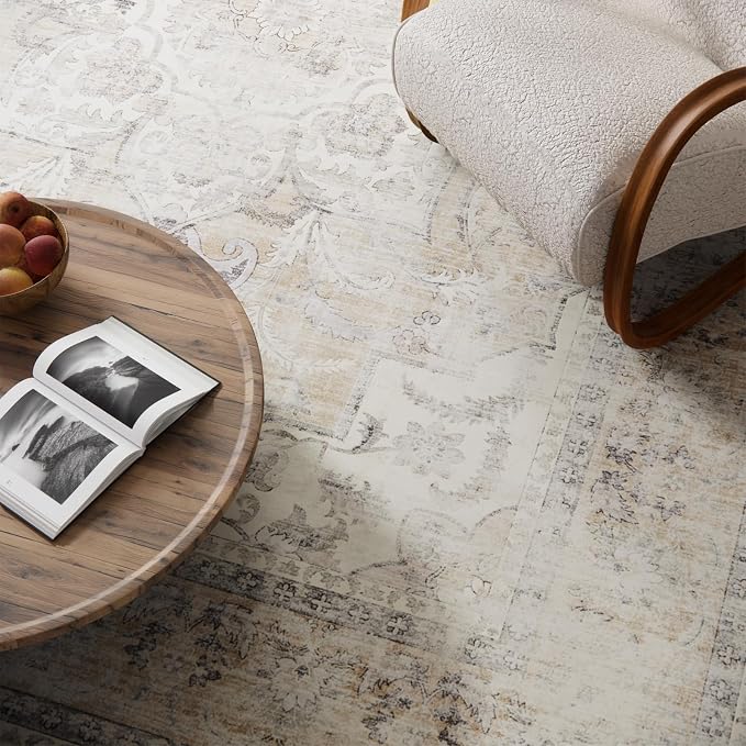 6x9 Area Rugs for Living Room: Washable Bedroom Rug Non Slip Low Pile Soft Faux Wool Non Shedding Distressed Vintage Boho Large Carpet for Dining Room Under Table Nursery Entryway Office Farmhouse
