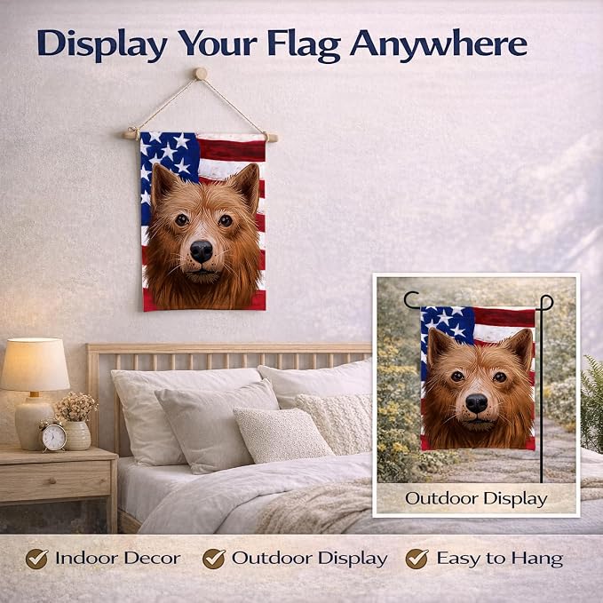 Caroline's Treasures CK6525GF Finnish Spitz Dog American Flag Garden Flag Mailbox Flag Decorative Yard Flag Banner Outside Patio Artwork Yard Flower Beds, Garden Size, Multicolor