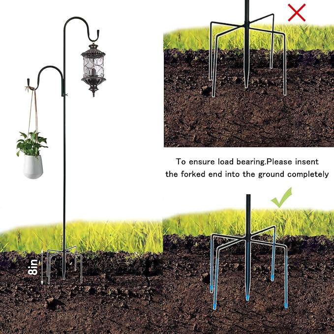 MIPON Adjustable 78/62/46/30 Inch Double Shepherds Hooks or Outdoor | Garden Shepards Hook for Outdoor Bird Feeder,Hanging Plants,Solar Light,3/4 Inch Width