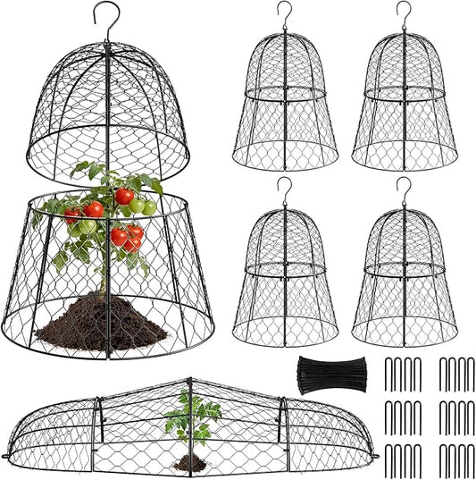 6 Pack Garden Cloche Plant Protectors from Animals, 13" x 11.8" Heavy Duty Chicken Wire Cloche, Adjustable Metal Wire Garden Cloches for Outdoor Plants, Keep Rabbits, Squirrels & Birds Away