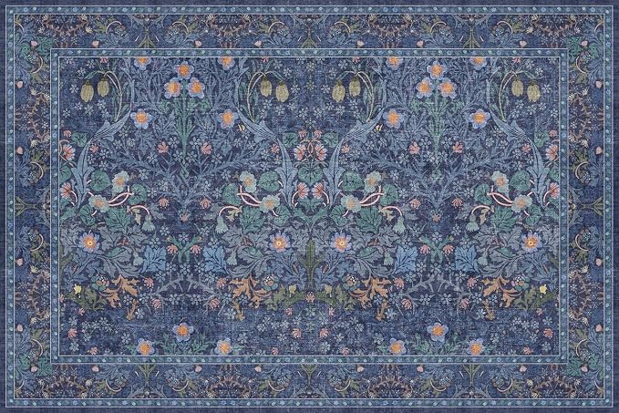 Navy Blue Washable 2x3 Entry Rug - Small Front Door Mats Indoor, Non-Slip Boho Bathroom Rugs, Vintage Dark Decor for Kitchen, Entryway