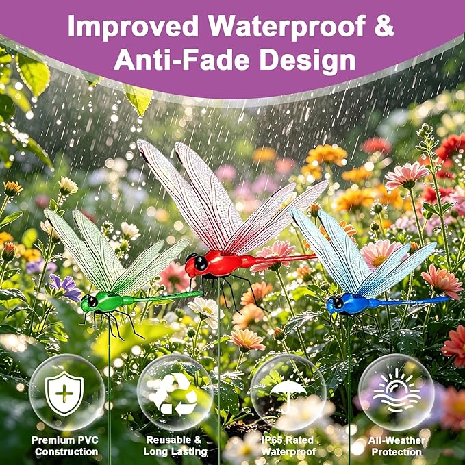 9 Pcs Dragonfly Clips, Colorful Dragonfly Clip,Realistic Fake Dragonflies Clip-On Waterproof PVC Garden Outdoor Decor Stakes Plastic Dragon Fly Clips Plant Decorations for Garden