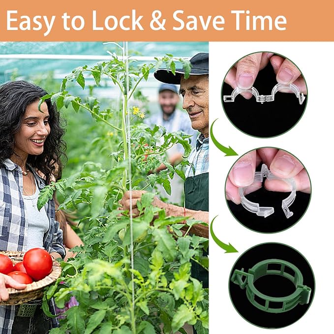 Tomato Clips for Climbing Plants, 100 Pcs Reusable Plastic Tomato Clips Clear, Tomato Trellis Clips for Plants Support, Secured Plastic Plant Clip for Tomatoes Vines Climbing Supplies