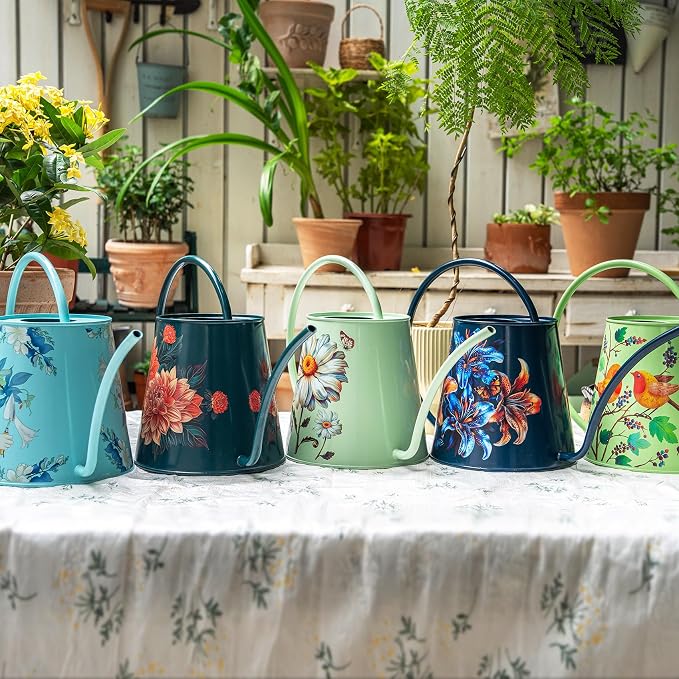 Berry&Bird House Plants Watering Can - Indoor&Outdoor 1/2 Gallon Stainless Steel Water Can with Long Spout Garden Decoration for Flower Bonsai Succulent Gardening Large Watwer Bottle (Lilium Brownii)