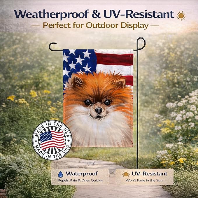 Caroline's Treasures CK6538GF German Spitz Dog American Flag Garden Flag Mailbox Flag Decorative Yard Flag Banner Outside Patio Artwork Yard Flower Beds, Garden Size, Multicolor