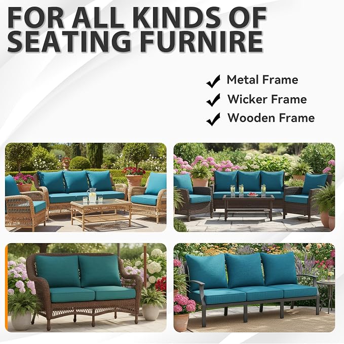 Luxury Outdoor Cushions Set 24 x 22 Inch, 5" Thick Olefin Patio Furniture Cushions, 30D Sponge Filling Fade Waterproof Fade Resistant with Removable Covers and Lumbar Pillow Aspen Malachite
