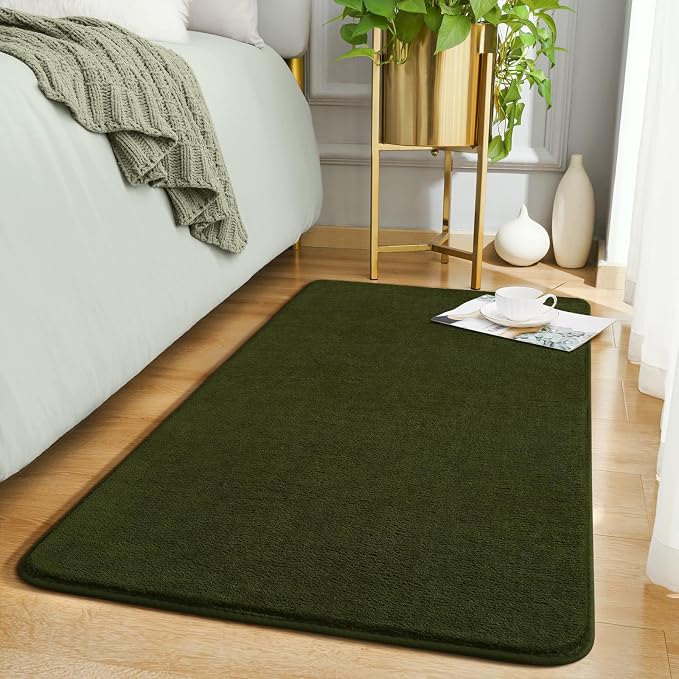 Amearea Modern Washable Runner Rugs, 2x4 Olive Green Bedroom Runner Rug | Small Area Rugs for Bedroom Living Room, Non Slip Memory Foam Rug for Hallway Entryway Kids Boys Girls Room Laundry Room