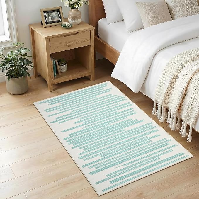 GarveeHome 2x3 Washable Rug Before Upstairs Non Slip Low Pile Entry Rug | Low pIle Striped Doormat Modern Stain Resistant Kitchen Rug for Bedroom Hallway Dining Room Living Room