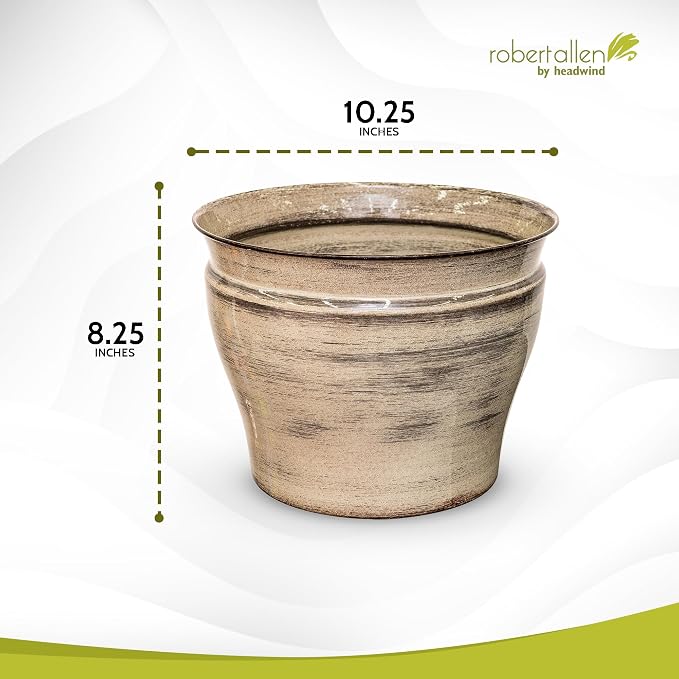 Headwind Glazed Ironstone Vanhorne Collection – 10" Papyrus Beige Decorative Plant Pot – Lightweight & Triple Coated w/Drainage Flower Pot for Indoor Plants & Outdoor Planter Use by Robert Allen