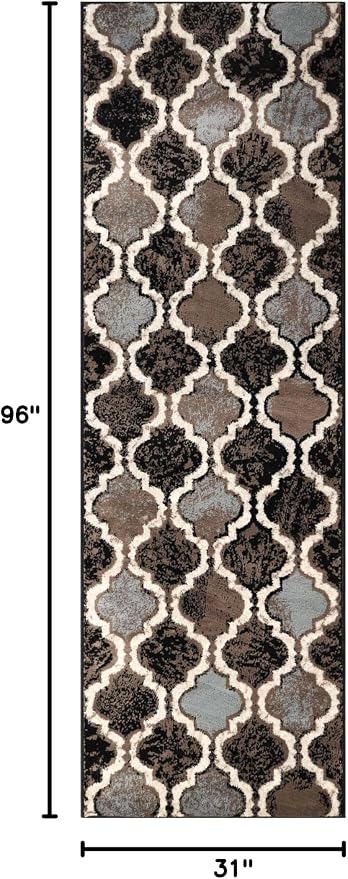 Superior Indoor Runner Rugs, Modern Area Rug, 2'7"x8', A Chocolate | Geometric Design Floor Décor, Easy Care High Traffic Areas Living Dining Room, Bedroom, Office, Entryway, Viking Collection