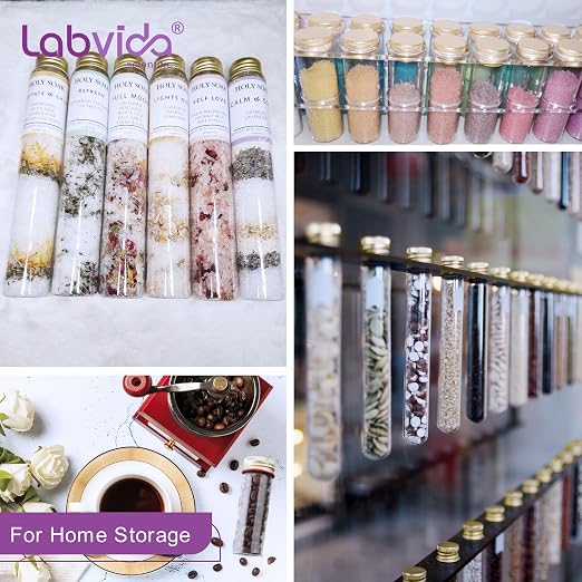 20pcs 25ml Glass Test Tubes with Screw Caps Leak-Proof Clear Tube Vials for Liquid Sample Essential Oil Seeds Lab Party Home Storage LVH008