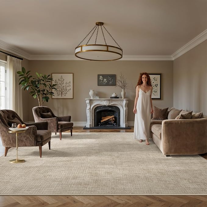 Valenrug 8x10 Area Rugs for Living Room, High-Low Pile Washable Rug, Beige | Soft Fluffy Textured Design Non Slip & Lighweight, Folable, Stain Resistant Floor Carpet Rug for Bedroom, Dining Room, Office