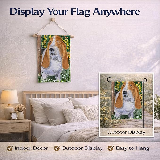 Caroline's Treasures SS8964GF Basset Hound Garden Flag Mailbox Flag Decorative Yard Flag Banner Outside Patio Artwork Yard Flower Beds, Garden Size, Multicolor