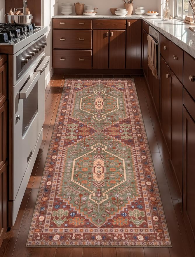 Ciicool Washable Non Slip Runner Rug,2x6ft Vintage Hallway Kitchen Rugs | Soft Oriental Indoor Mat Thin Boho Entry Carpet for Entrance Bedroom Bedside Living Room Laundry Bathroom Decor