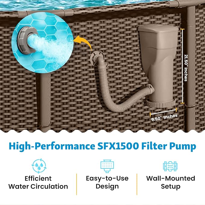 Funsicle SkimmerPlus 1,500 GPH Filter Pump for Above Ground Swimming Pools | 2-in-1 Filter Pump and Skimmer System for Easy Pool Cleaning & Maintenance, Sidewall-mounted design with Filter Cartridge