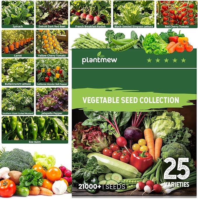25 Vegetable Seeds Variety Pack, 21,000+ Garden Seed Vault Kit with Planting Tools, Easy to Grow for Hydroponic, Indoor & Outdoor Year-Round Home Gardening